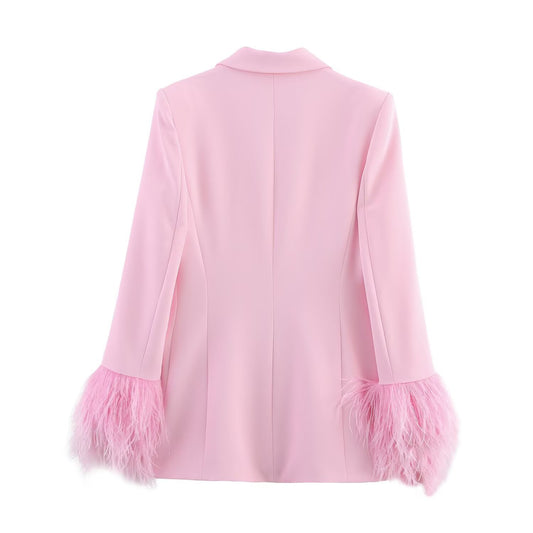 Rosie | Pink Feather Cuff Suit