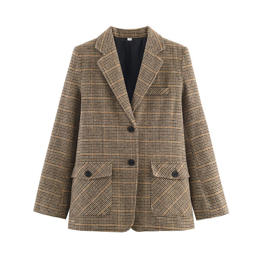 Vera | Oversized Tweed Blazer Brown Plaid Houndstooth