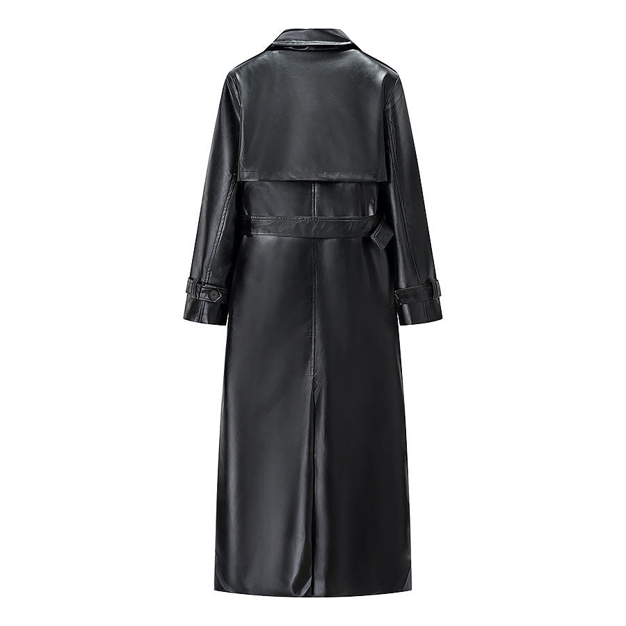 Vera | Belted Faux Leather Coat Black Long Sleeve