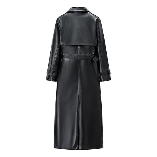 Vera | Belted Faux Leather Coat Black Long Sleeve