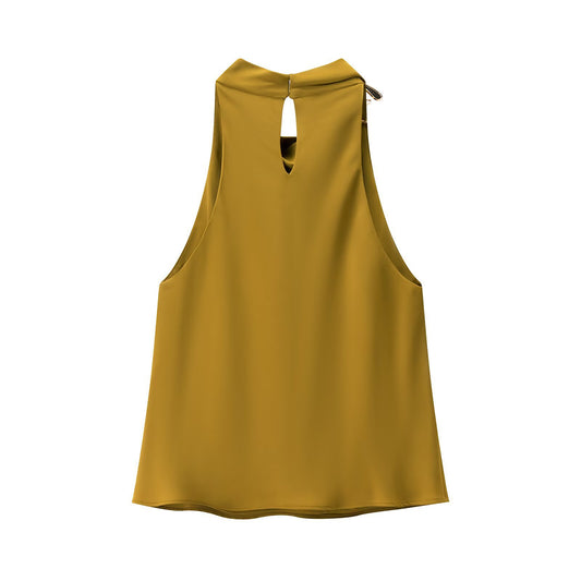 Orla | Elegant Cowl Neck Top Satin Yellow Sleeveless Halter