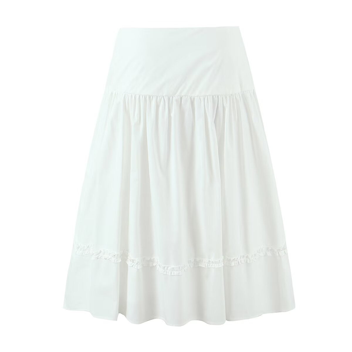 Nell | Summer Tiered Midi Skirt White Cotton A Line