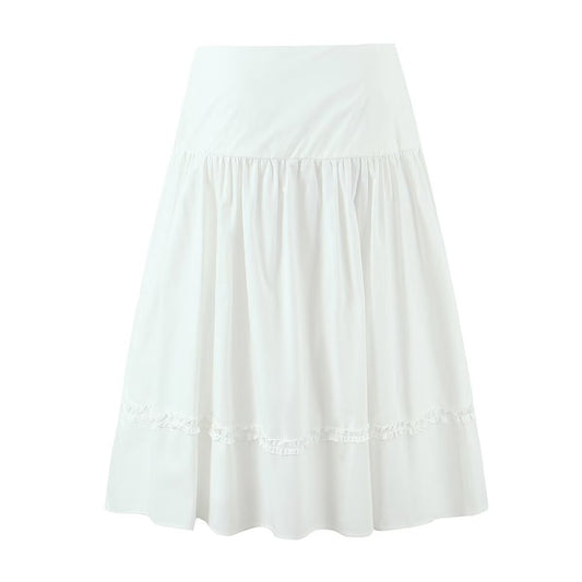 Vera | A Line Tiered Midi Skirt White Cotton High Waisted