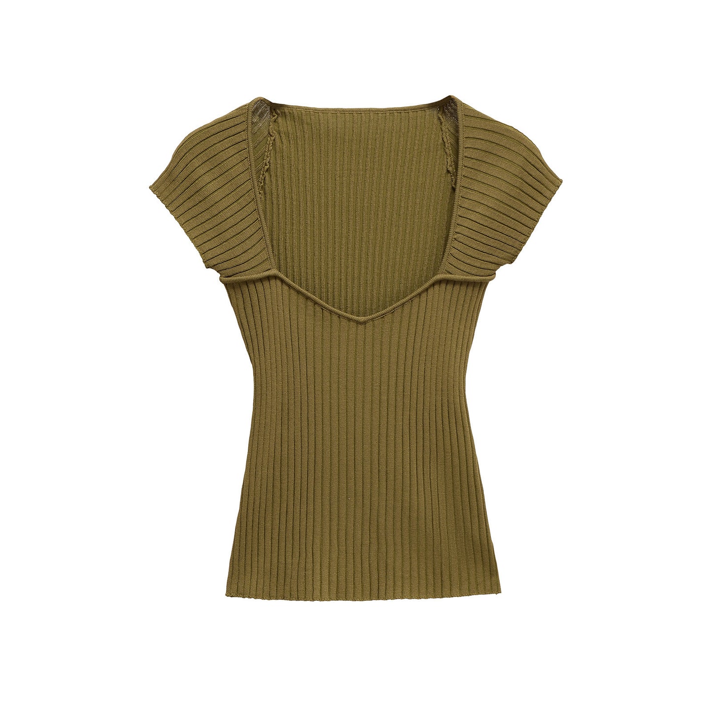 Vera | Ribbed Short Sleeve Crop Top Green Scoop Neck