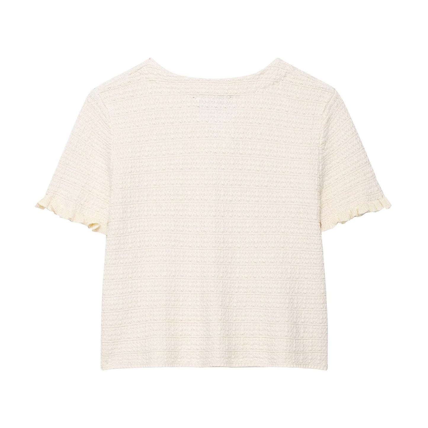 Fleur | Cream Knitted Top Short Sleeve Button Front Textured Cropped