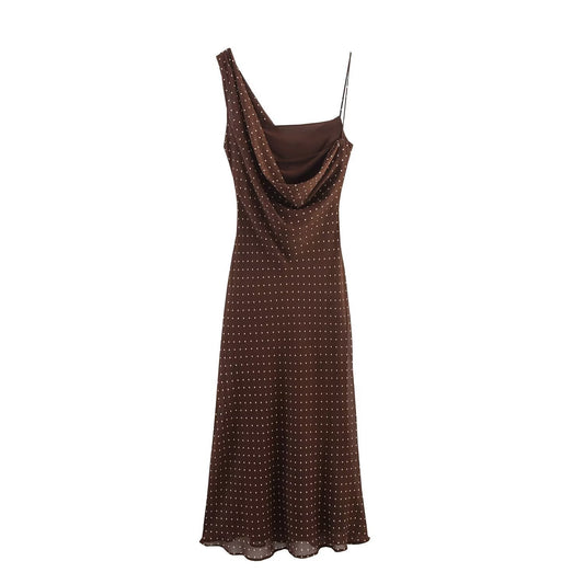 Noa | Elegant Polka Dot Midi Dress Brown