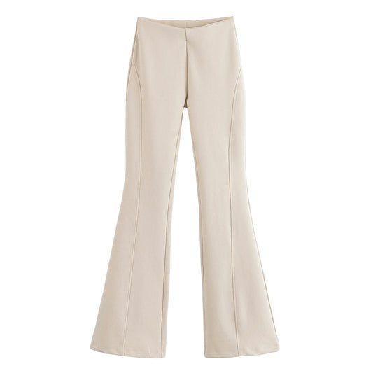 Gemma | Flared Cream Wide Leg Trousers High Waisted