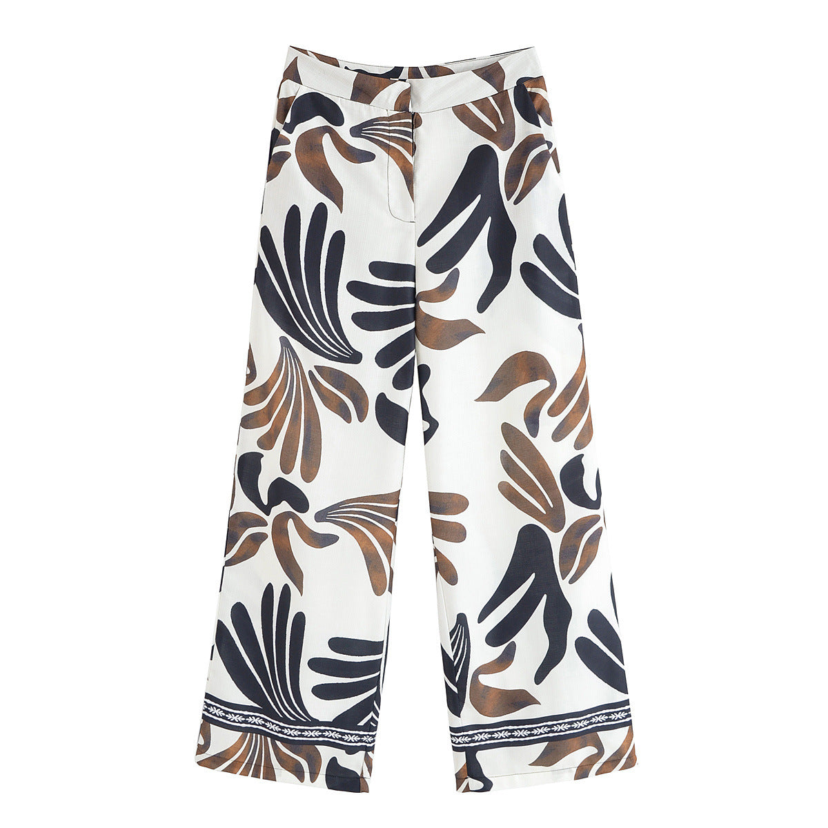 Sienna | Casual Wide Leg Trousers White Abstract Print