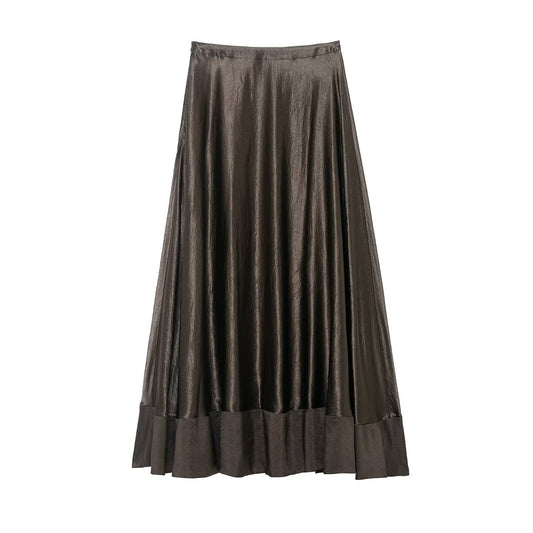 Margot | Satin Maxi Skirt Gray Pleated Tiered
