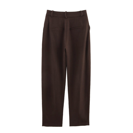 Luisa | Wide Leg Trousers Brown Pleated High Waisted