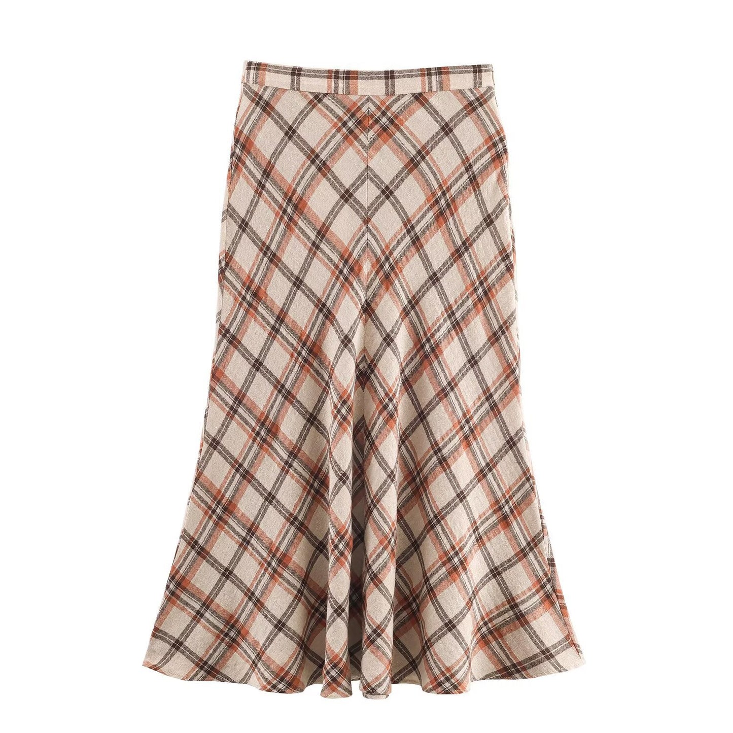 Viola | Autumn Maxi Skirt Beige Check A Line Flared