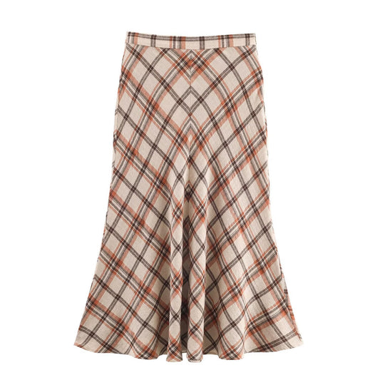 Viola | Autumn Maxi Skirt Beige Check A Line Flared