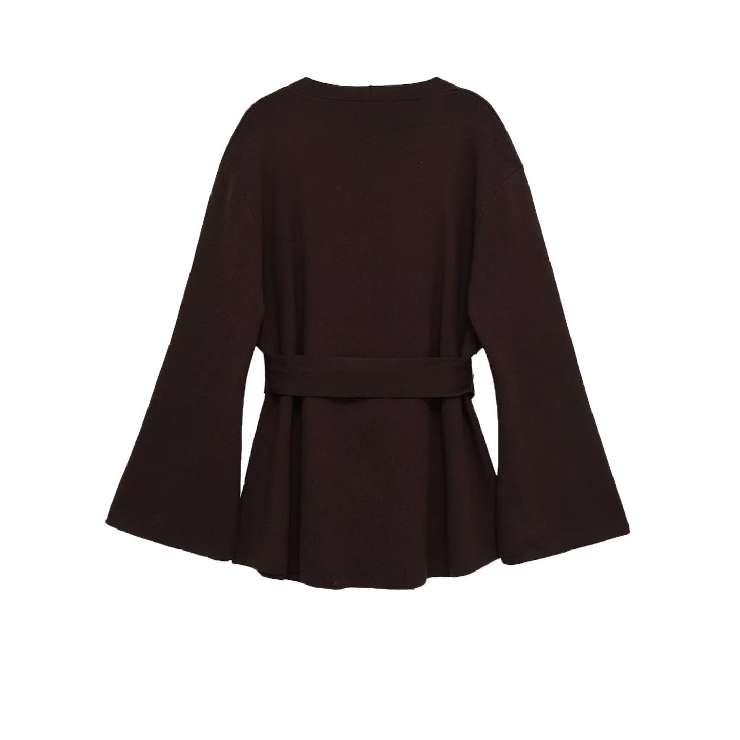 Orla | Elegant Wrap Blouse Brown Long Sleeve Belted V Neck