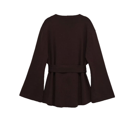 Margot | Wrap Blouse Black Long Sleeve Belted V Neck