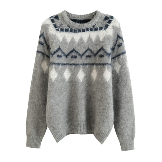 Rue | Casual Fair Isle Knitted Sweater Grey Blue