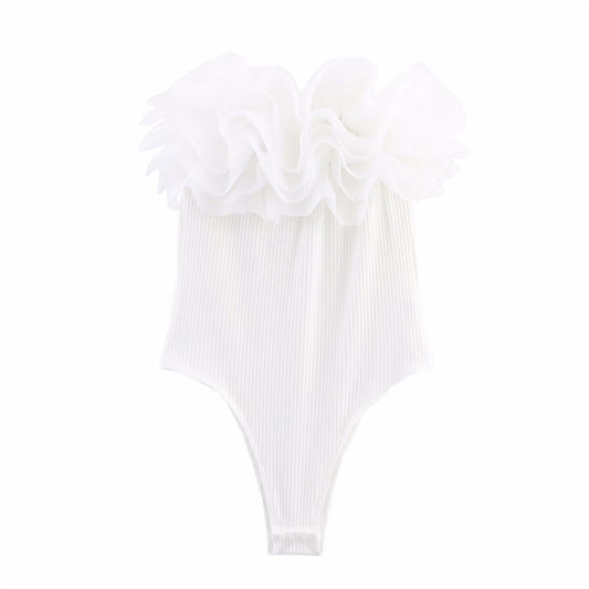 Yara | Strapless Ruffle Crop Top Black Bodysuit