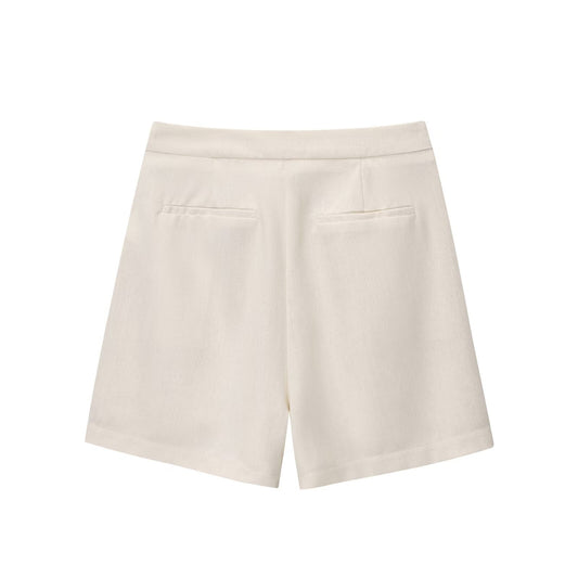 Thea | Pleated Linen Shorts Cream High Waisted