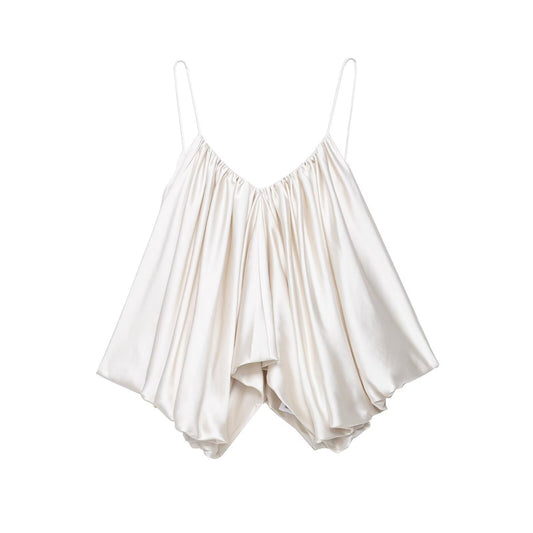 Luisa | Elegant Cami Top White Pleated Flowy Sleeveless