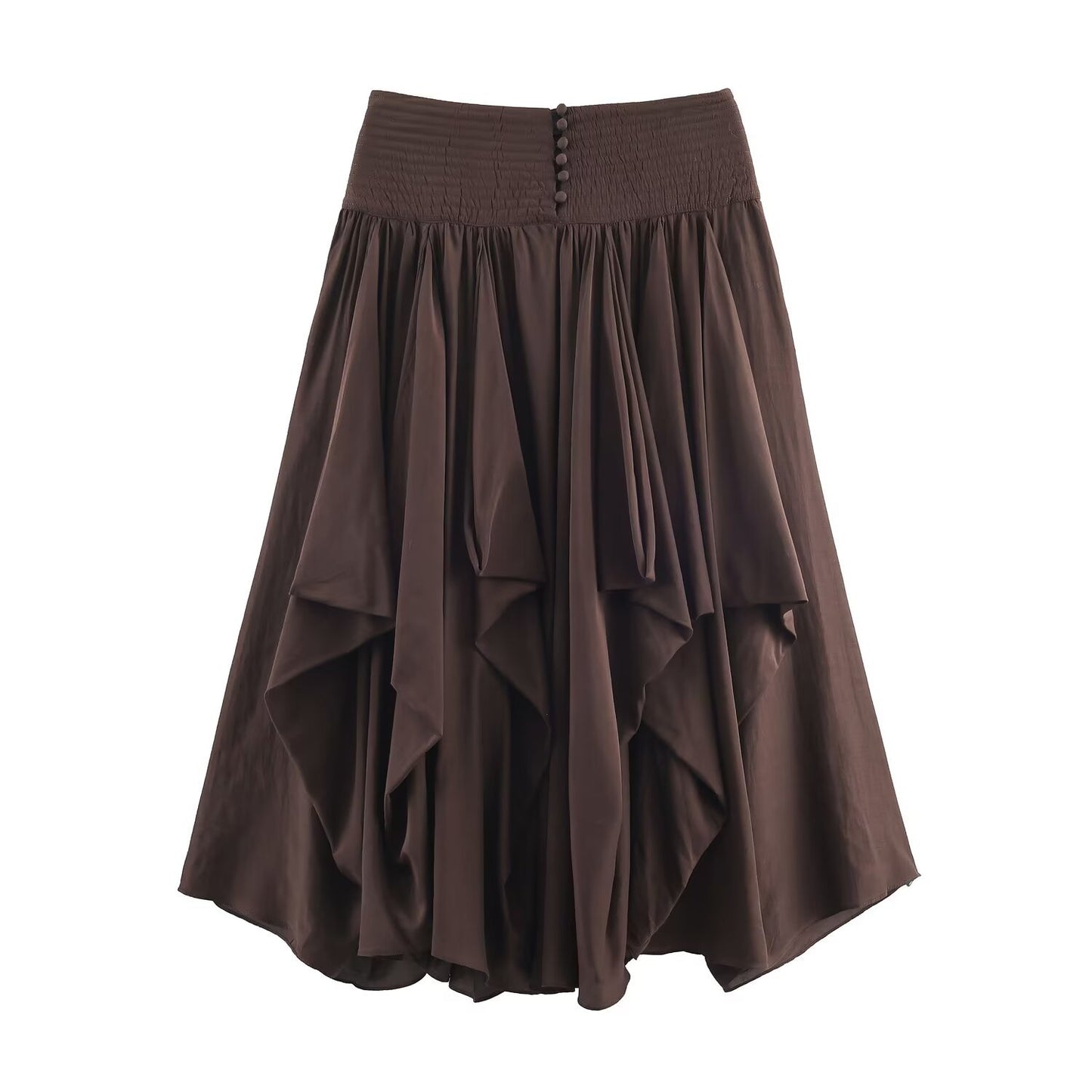 Edie | Elegant Satin Midi Skirt Brown Asymmetric Hem