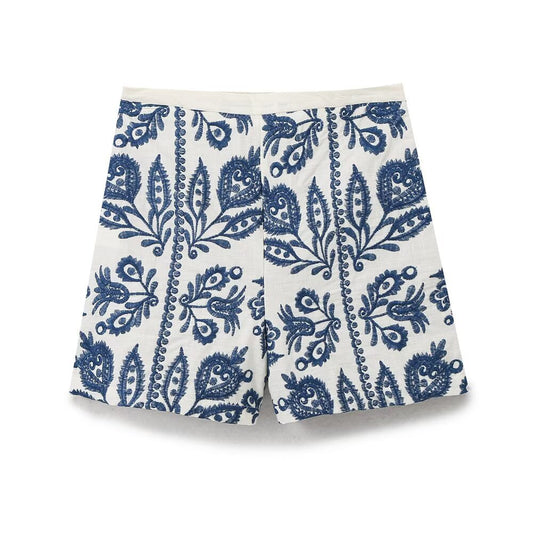 Lena | Printed High Waisted Shorts Red Cream Floral