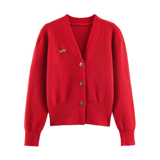 Freya | Cream Cardigan Knitted Long Sleeve V Neck Button Front