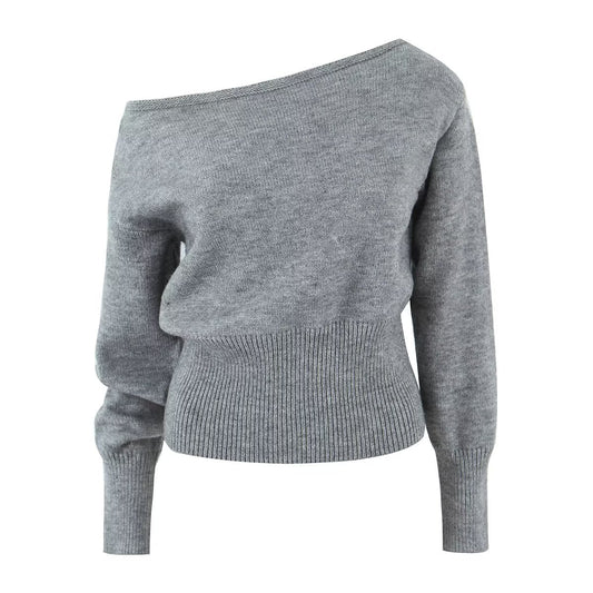 Lucia | Elegant Off Shoulder Sweater Cream Knitted Long Sleeve