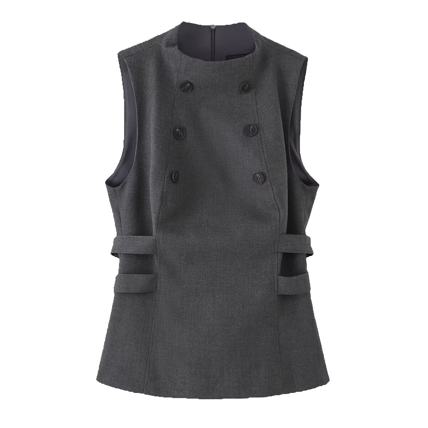 Rue | Sleeveless Blazer Grey Double Breasted Fitted Tailored