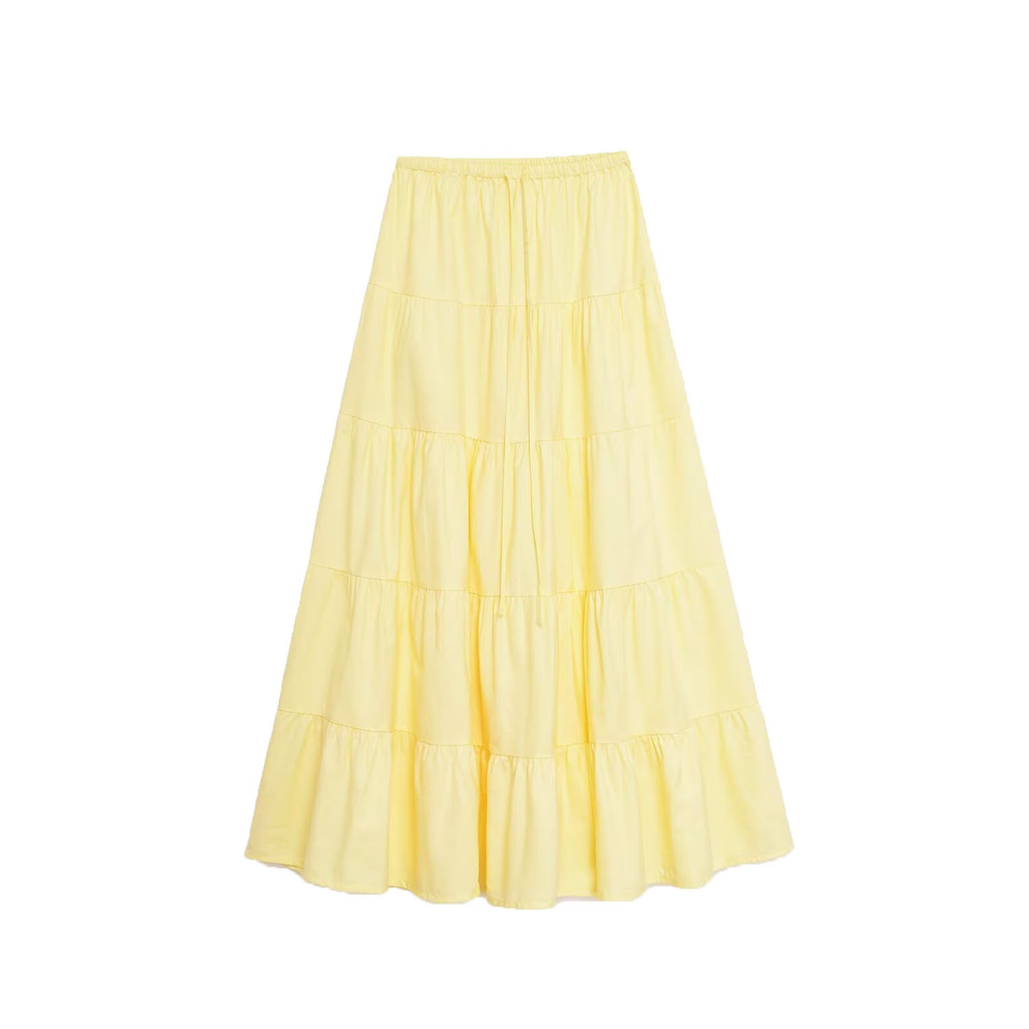 Fleur | Tiered Maxi Skirt Yellow Cotton Elastic Waist