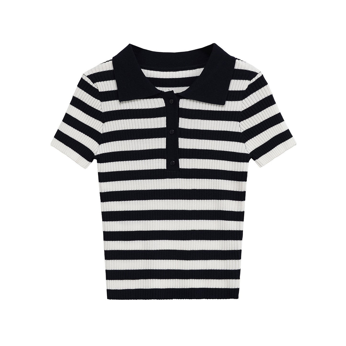 Harper | Chic Ribbed Knit Striped Polo Shirt
