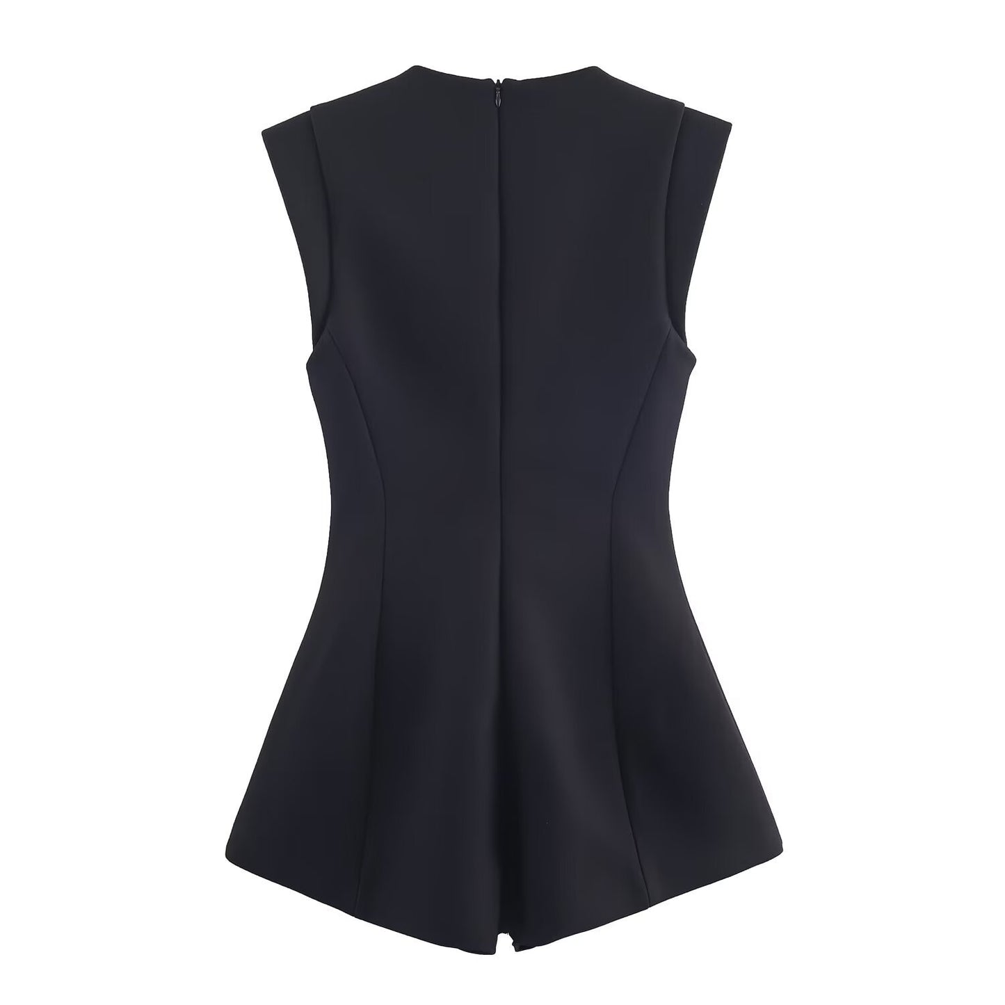 Cleo | Elegant Corset Black Playsuit Square Neck Button Detail