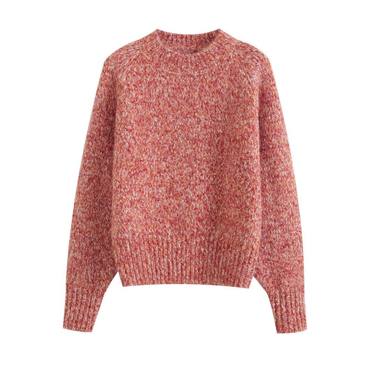 Margot | Cozy Heathered Knit Sweater Pink Crew Neck