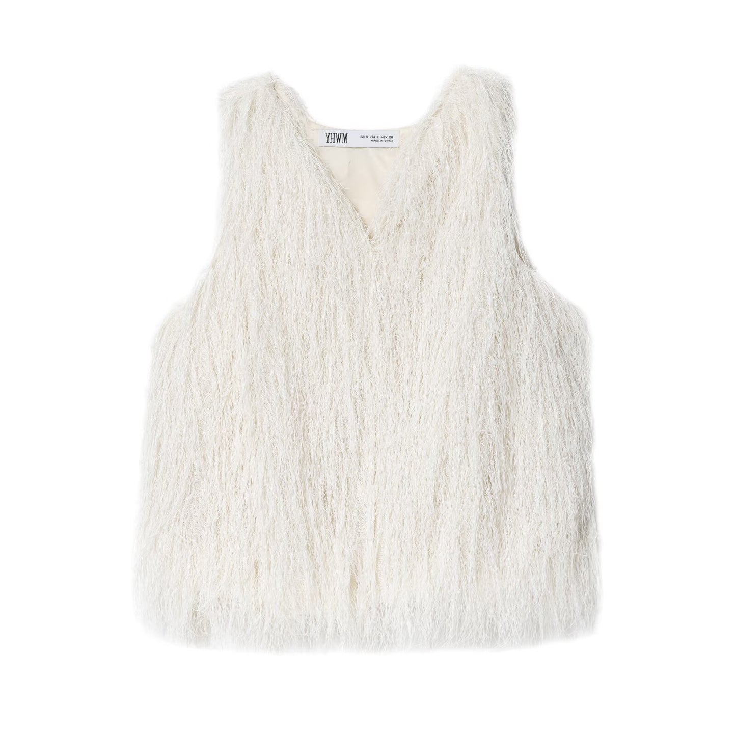 Margot | Fluffy Sleeveless Cardigan White V Neck