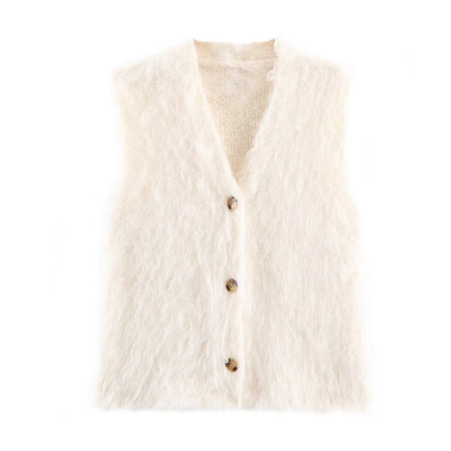 Romy | Fluffy Vest Top Orange Sleeveless Button Front