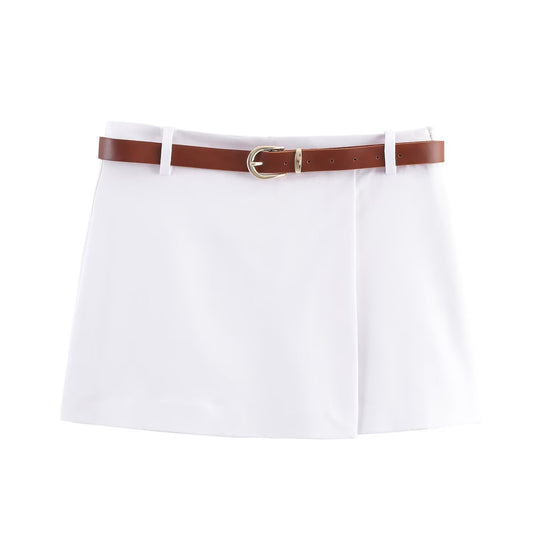 Lux | White Shorts Tailored High Waisted Belted A Line Mini