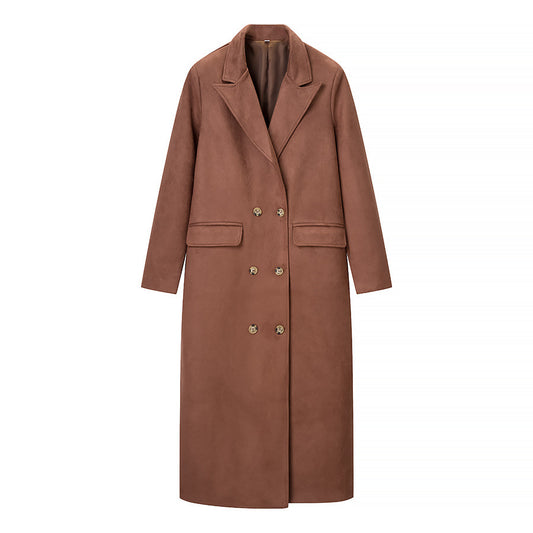Margot | Elegant Longline Tailored Coat Brown Double Breasted