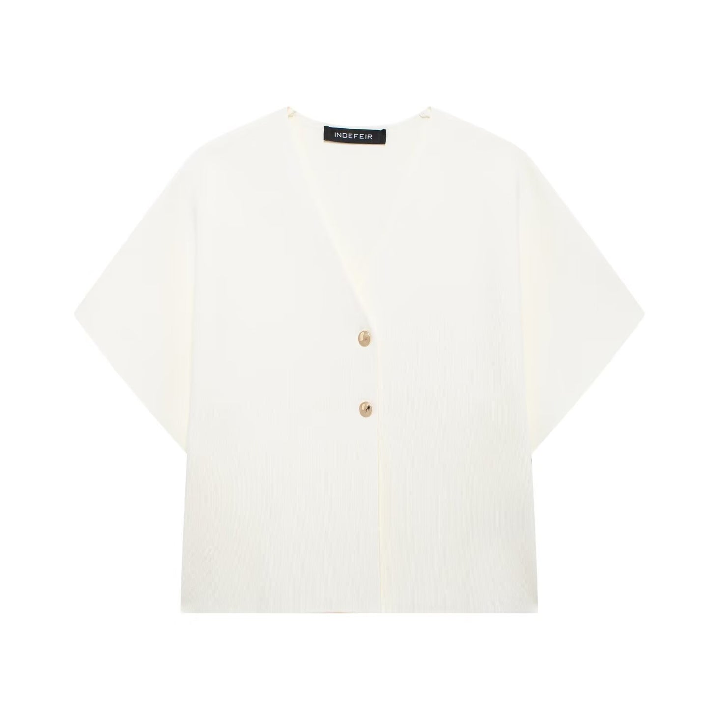 Margot | Cropped Button Up Blouse Black Short Sleeve V Neck