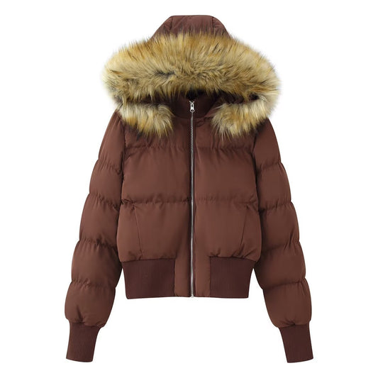 Zoe | Winter Cropped Puffer Jacket White Hooded Faux Fur Trim Padded