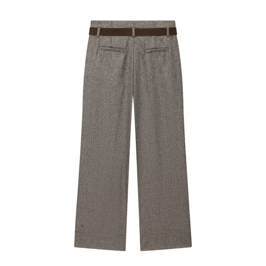 Margot | Wide Leg Wool Pants Gray Belted