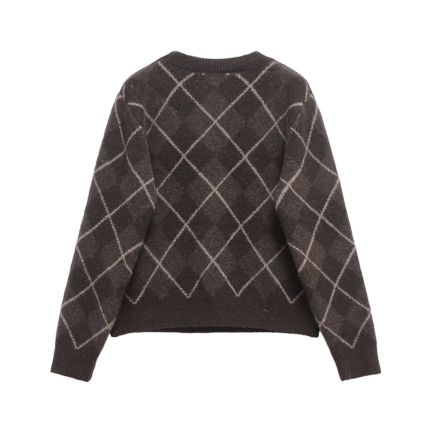 Margot | Casual Argyle Knitted Top Brown Diamond Pattern
