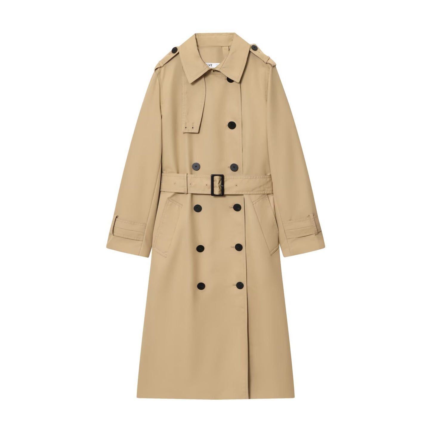 Kira | Elegant Double Breasted Trench Coat Cream Belted Long