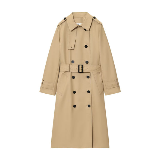 Kira | Elegant Double Breasted Trench Coat Cream Belted Long