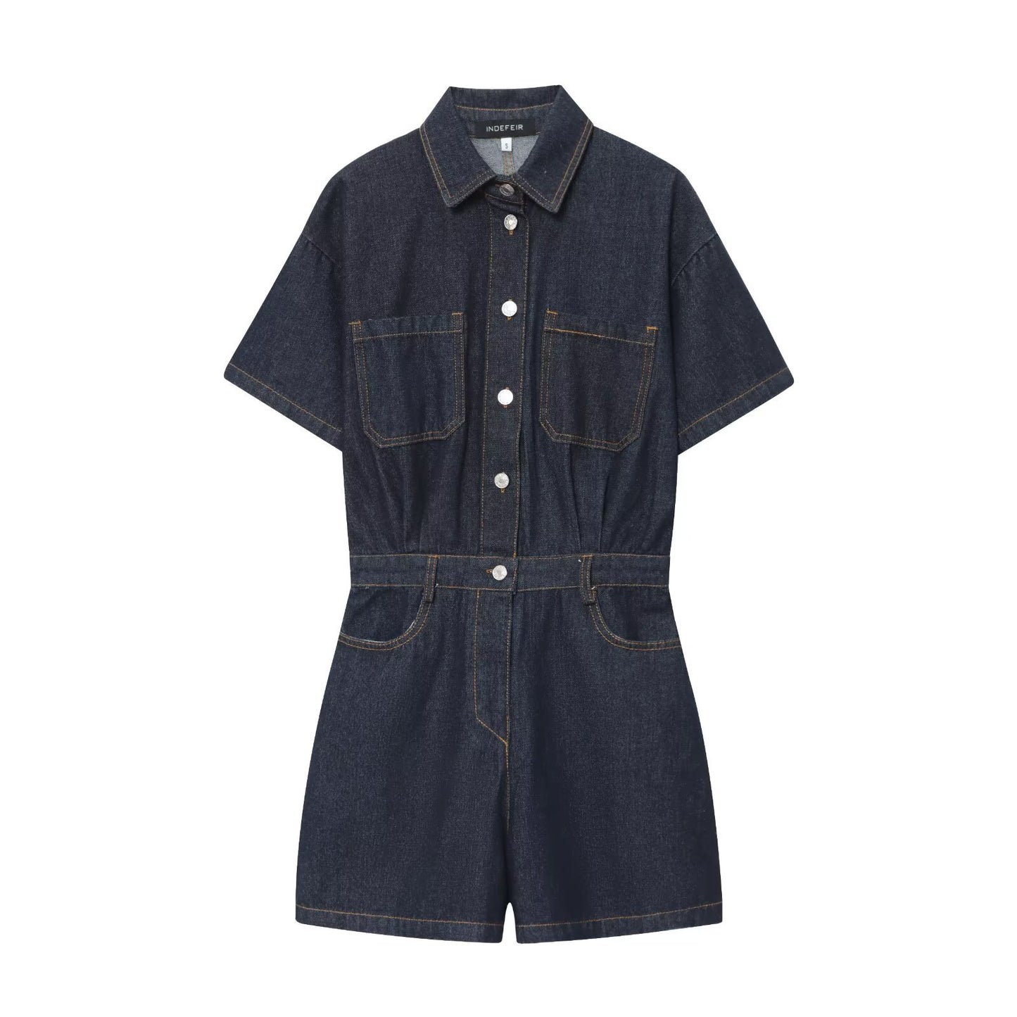 Haze | Casual Denim Shirt Romper Dark Blue Short Sleeve