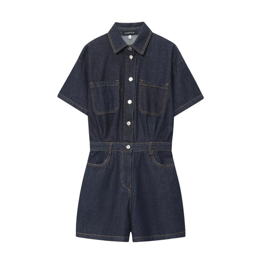 Haze | Casual Denim Shirt Romper Dark Blue Short Sleeve