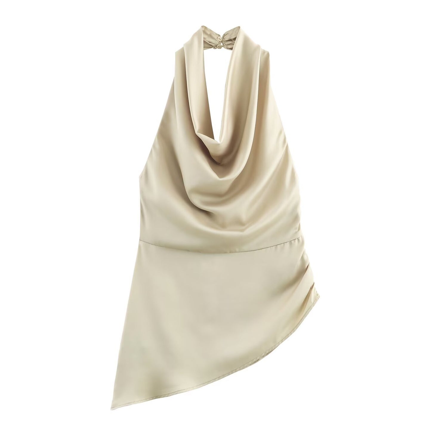 Freya | Elegant Cowl Neck Halter Top Cream Satin Sleeveless