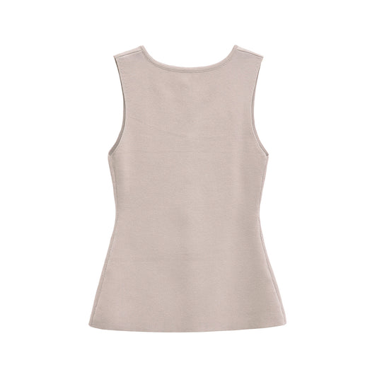 Vera | Fitted Button Front Vest Top Cream Sleeveless Tailored