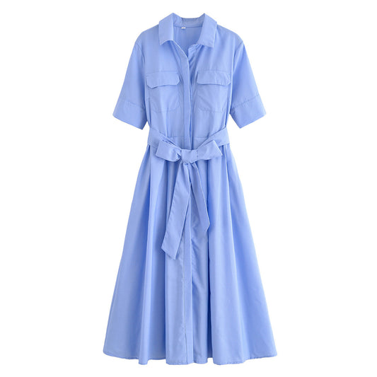Nala | Summer Belted Shirt Maxi Dress