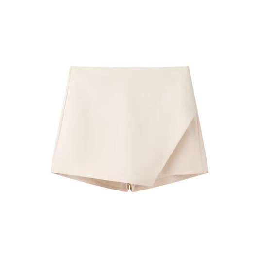 Camille | Mini Skirt Beige Wrap Faux Leather