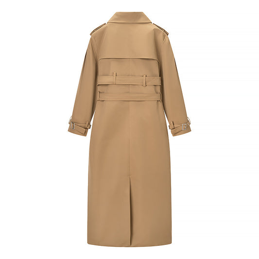 Fleur | Elegant Double Breasted Trench Coat Beige Long