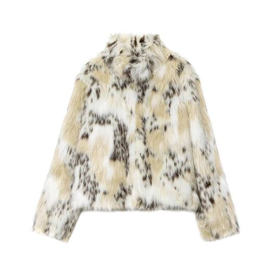 Faye | Leopard Faux Fur Coat Cream Short