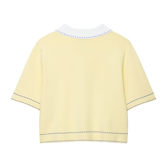 Poppy | Yellow Knit Short Sleeve Polo Cardigan with Contrast Stitching